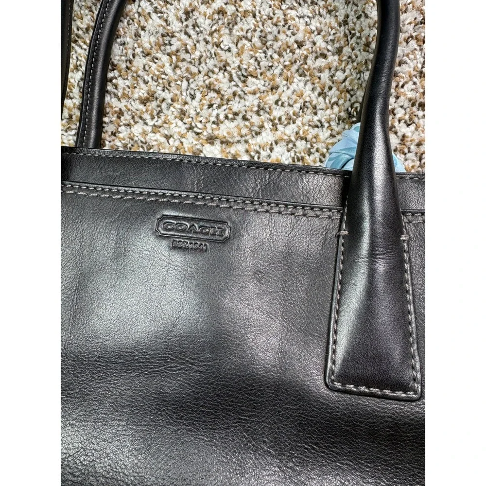 Coach Madeline Shoulder Leather Tote Bag Medium Black Turnlock Blue Scarf 11555